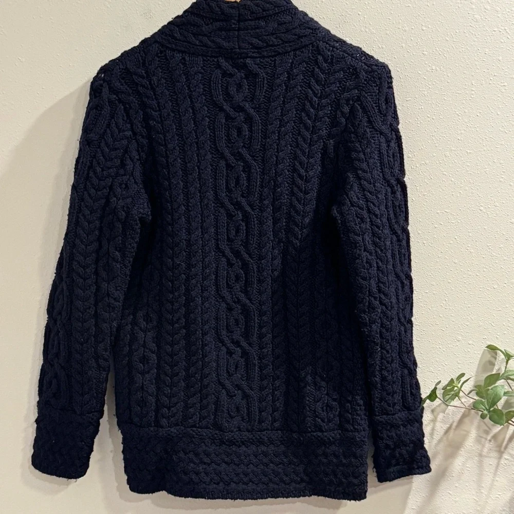 SAOL Ireland NWOT Small Navy Wool Cable Knit Fisherman Asymmetrical Zip Sweater